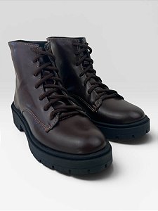 Bota Coturno Feminina Tratorada Com Cadarço  Preto