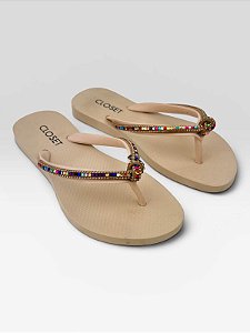 Chinelo Feminino Casual Com Tiras Coloridas  Bege/Mt38