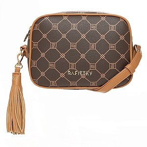 Bolsa Rafitthy Transversal Com Alça Ajustável Pingente Decorativo Dark Cacau/ Caramelo