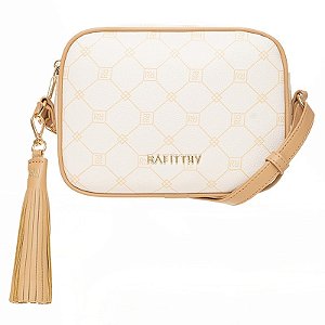 Bolsa Rafitthy Transversal Com Alça Ajustável Pingente Decorativo Milk/ Palha