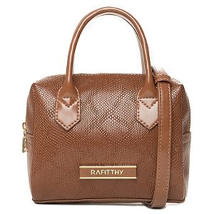 Bolsa Rafitthy De Mão Feminina Com Textura Alças Duplas E Plaqueta Metalizada Nogueira