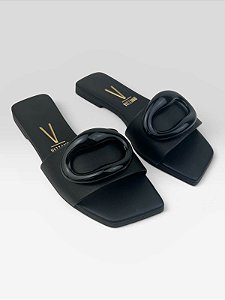 Sandalia Rasteira Feminina Casual Com Maxi Fivela Preto