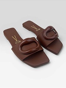 Sandalia Rasteira Feminina Casual Com Maxi Fivela Moca