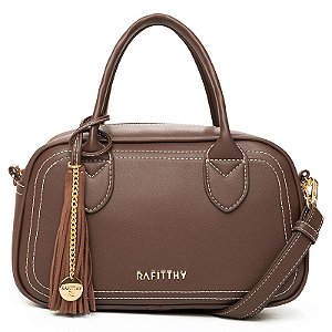 Bolsa Feminina Rafitthy Baú De Mão E Transversal Com Costura Pesponto E Tassel Toffee