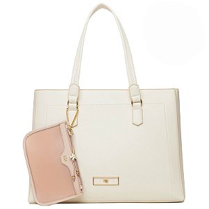 Bolsa Rafitthy Transversal Estruturada Off-White Com Divisória E Mini Bag Removível Tofu
