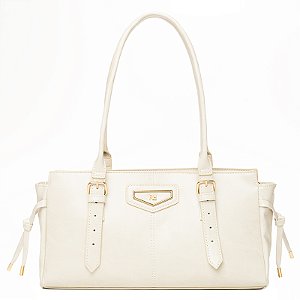Bolsa Feminina Rafitthy De Ombro Preta Estruturada Com Fivelas E Detalhes Dourados Off White