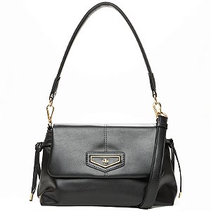 Bolsa Rafitthy Transversal E Ombro Com Tampa Flap Alça Dupla Removível Preto