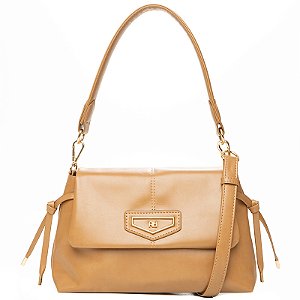 Bolsa Rafitthy Transversal E Ombro Com Tampa Flap Alça Dupla Removível Ligth Tan