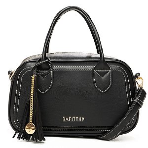 Bolsa Feminina Rafitthy Baú De Mão E Transversal Com Costura Pesponto E Tassel Preto