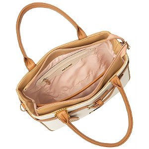 Bolsa Feminina Rafitthy Tote De Mão E Transversal Com Alça Removível Ivory/Caramelo