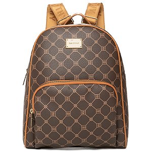 Mochila Feminina Rafitthy Casual Com Bolso Frontal E Alças Ajustáveis Dark Cacau/Ambar