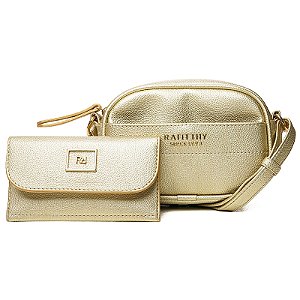 Bolsa Feminina Rafitthy Transversal Com Carteira Porta-Celular E Alça Ajustável Ouro Light