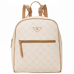 Mochila Feminina Rafitthy Casual Com Bolso Frontal, Alças Ajustáveis E Detalhe Metalizado Milk/Palha