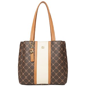 Bolsa Feminina Rafitthy Tote De Ombro Com Alças Duplas E Pingente Decorativo Dark Cacau/Ambar