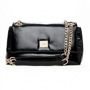 Bolsa Feminina Rafitthy Transversal Com Alça De Corrente E Fecho Metalizado Preto