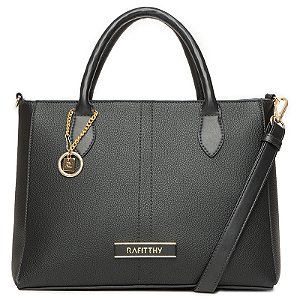 Bolsa Feminina Rafitthy De Mão E Transversal Com Alças Duplas E Pingente Decorativo Preto