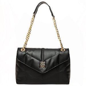 Bolsa Rafitthy De Ombro Matelassê Com Alça De Corrente E Logo Dourado Preto