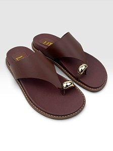 Sandália Rasteira Littz Com Tiras Largas E Detalhe Metálico Terra/Ouro