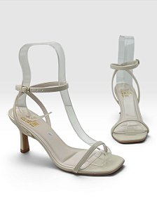 Sandália Di Valentini De Salto Fino Com Tiras Delicadas  Off White