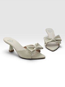 Tamanco Di Valentini De Salto Com Laço Elegante Off White