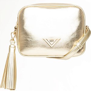 Bolsa Transversal Rafitthy Compacta Com Detalhe Em Tassel Ouro Ligth Metalizado