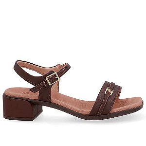 Sandália Feminina Usaflex Salto Bloco Com Tira E Fivela Decorativa Pinhao