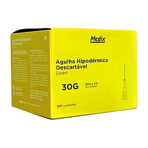 AGULHA DESCARTÁVEL 13 X 3,0 MM 30G 1/2 C/100 – MEDIX