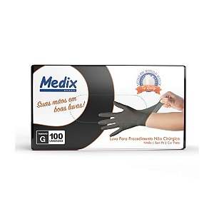 LUVA NITRILICA S/PO PRETA TAM P 100UN - MEDIX