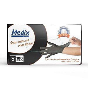 LUVA NITRILICA S/PO PRETA TAM M 100UN - MEDIX