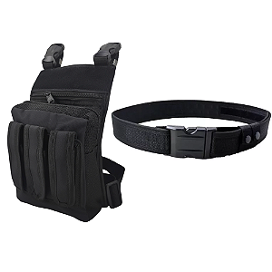 Kit - Bornal Pochete de Perna Tático Militar 3 Porta Carregadores e Cinto Tático Militar N.A de Guarnição