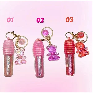 Lip Gloss 2 em 1 à prova d'água chaveiro Urso - Bobbi Rara - 6g