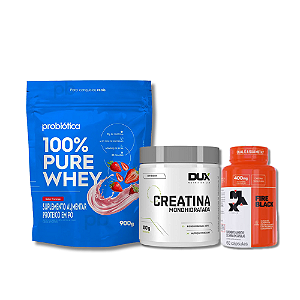 KIT EMAGRECEDOR ( 100% WHEY PROBIOTICA + CREATINA PURA DUX + FIRE BLACK MAX)