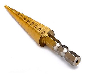 Broca Thida Escalonada Espiral Titanium 3-13mm