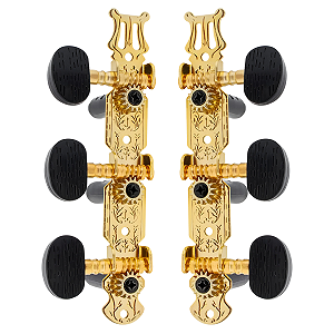 Jogo De Tarraxas RPC Dourada Violão Nylon Botão Preto