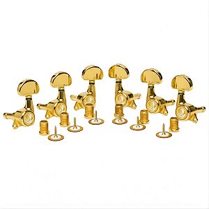 Tarraxas Meia Lua Com Trava Douradas Thida Para Guitarra Violão 3+3