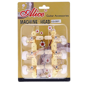 Tarraxas Pino Grosso P/ Violao Nylon Classico Alice Dourada Botao Branco