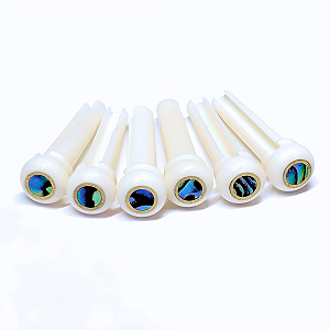 Kit Com 6 Pinos em Osso Para Violão Aço Com Inlay Abalone
