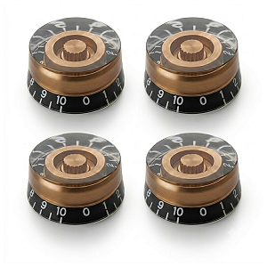 Kit Com 04 Knob Botão Speed Control Para Guitarra Les Paul Preto Com Miolo Dourado