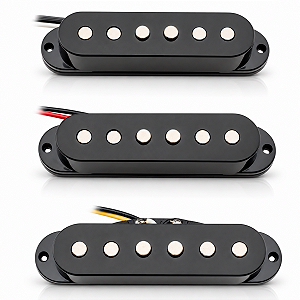 Set Captador Single Coil Guitarra Strato Ponte Meio Braço Alnico V 6.4K 52mm Preto