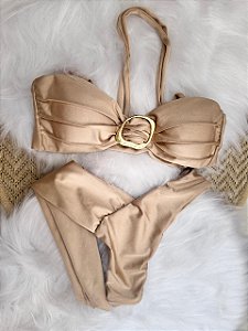 Biquíni Faixa Dourado com Detalhe em Fivela