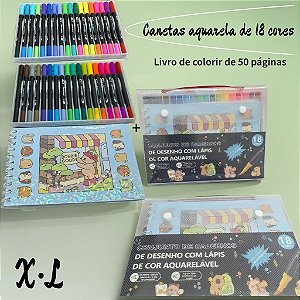 Kit Criativo de Desenho e Colorir - Canetas Aquarela e Livro de Colorir