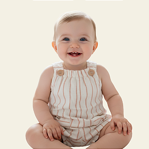 Macacão Bebê Feminino Nini & Bambini – Listrado Bege com Botões - Tamanho P - Baby