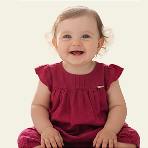 Macacão Bebê Feminino Nini & Bambini – Vermelho Texturizado - Tamanho M - Baby
