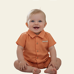Macacão Infantil Nini & Bambini – Camisa Linho Terracota - Tamanho M - Baby