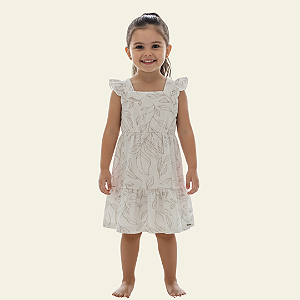 Vestido Infantil Alakazoo – Off White com Estampa de Folhagens - Tamanho 4