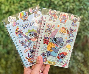 Caderno espiral de adesivos e anotações Stitch
