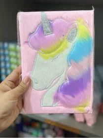 Caderno Capa Em Pelúcia Unicornio Kawaii Premium 96