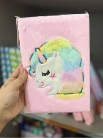 Caderno capa em pelúcia Unicórnio kawaii premium 96