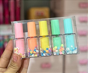KIT COM 5 marca texto divertidos modelo esmalte tons pastéis