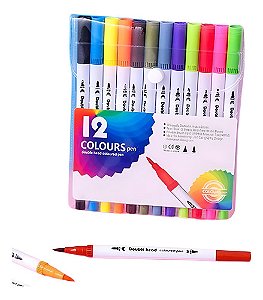 Kit 12 Caneta Brush Ponta Pincel Lettering Duas Pontas